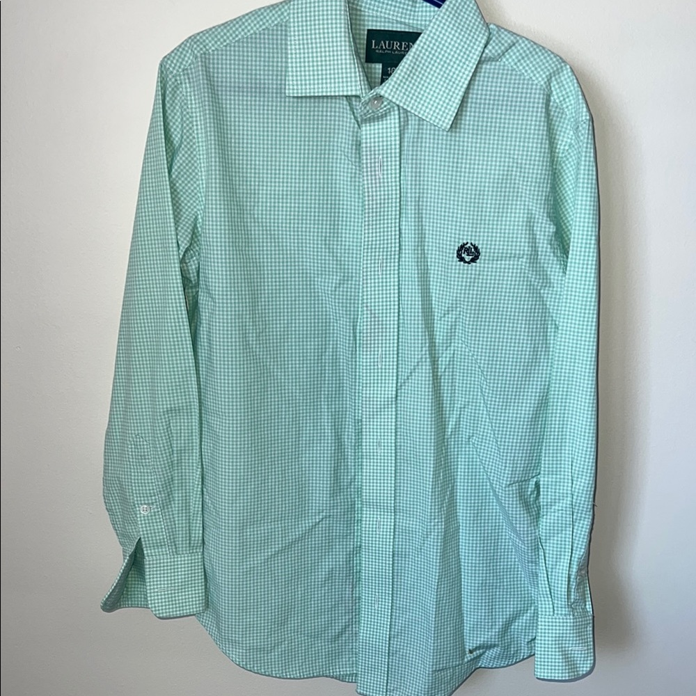 RALPH LAUREN Boy’s Button Down Shirt (Size: 10)(Mint Green & White) EUC